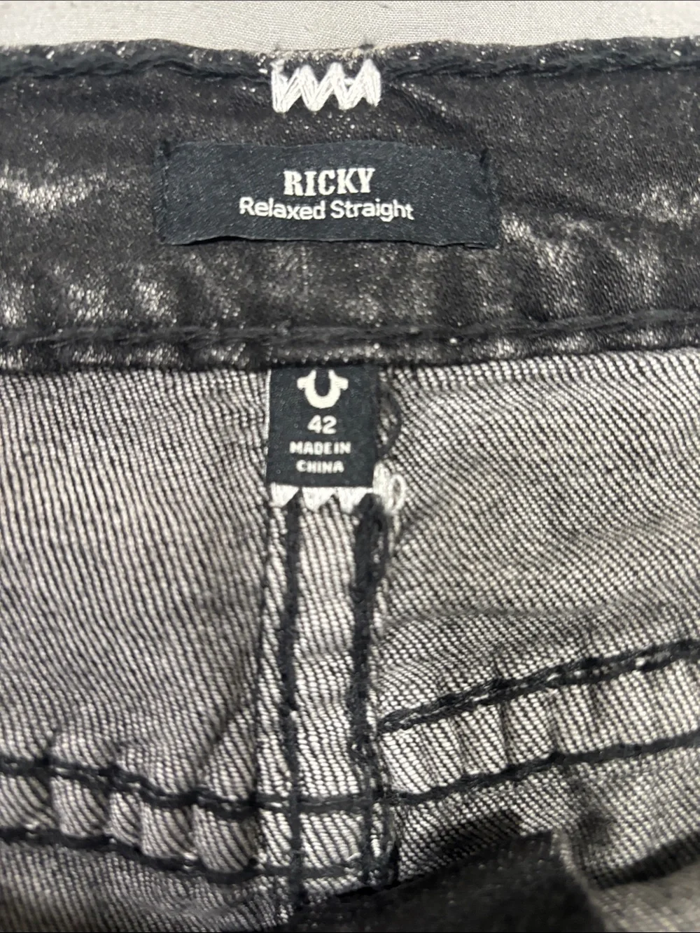 True Religion Black Gray Acid-Wash Denim Shorts